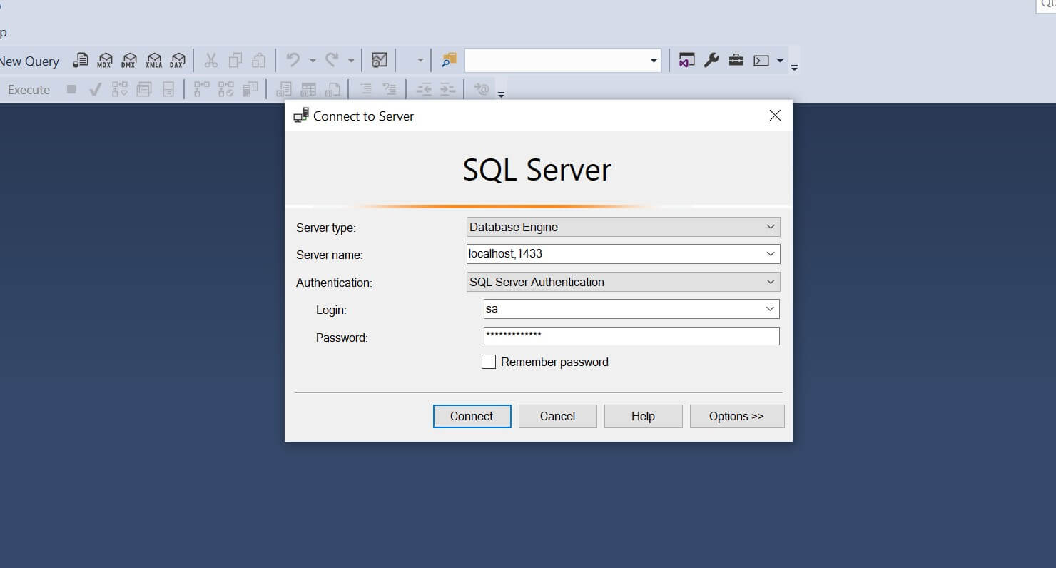 Connect SQL Server Management Studio|SSMS to Docker Container