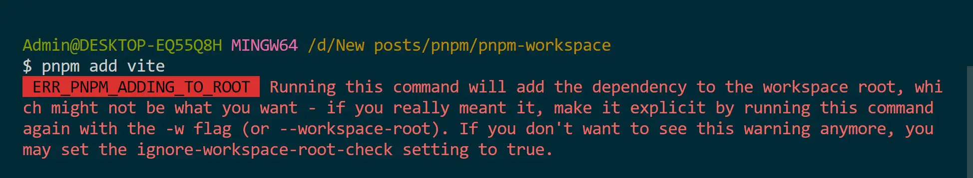 Easy Solution to ERR_PNPM_ADDING_TO_ROOT Error