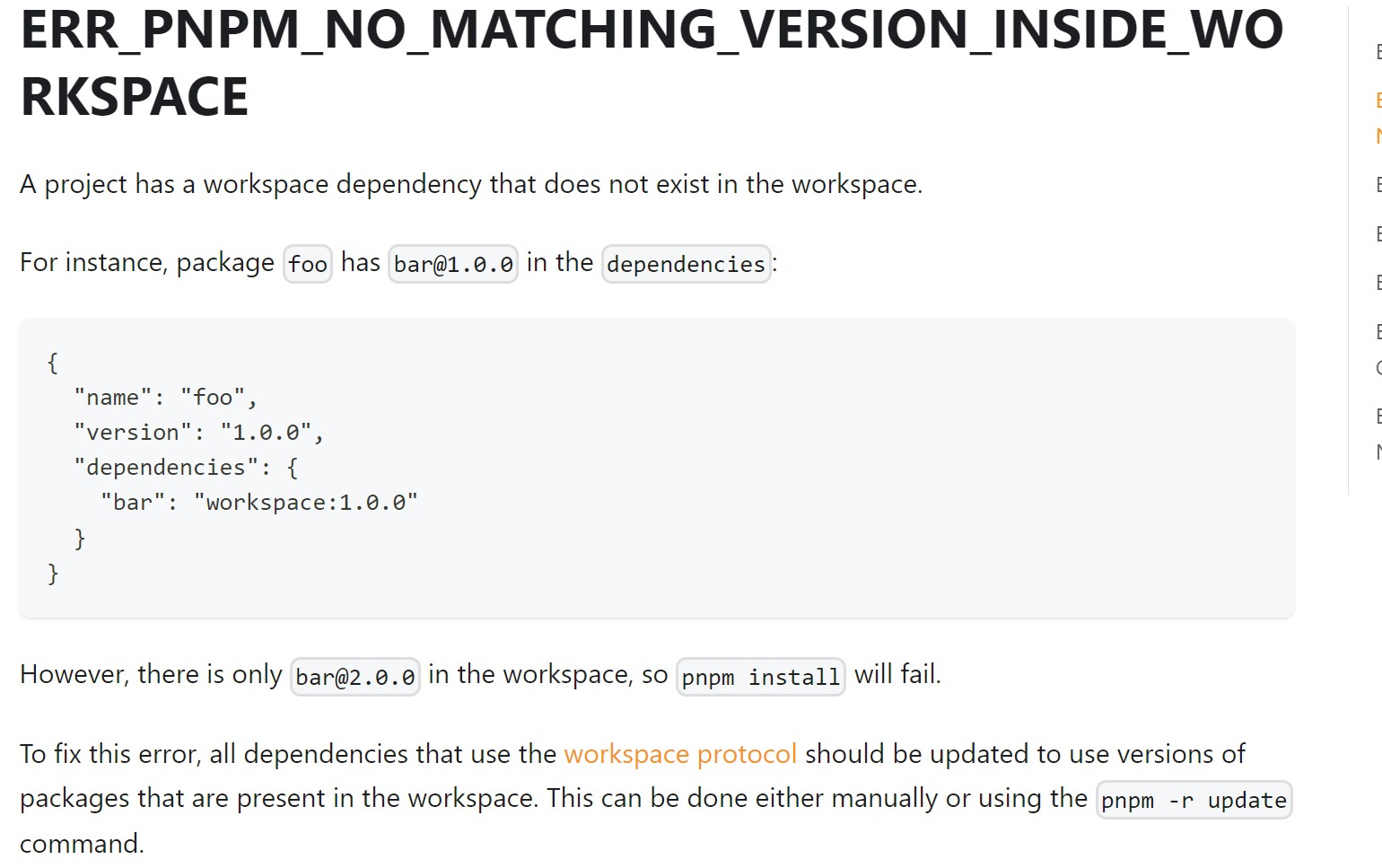 Solving ERR_PNPM_NO_MATCHING_VERSION_INSIDE_WORKSPACE Error