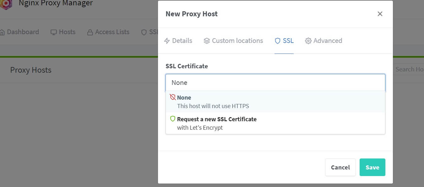 SSL certificates and Proxy Hosts