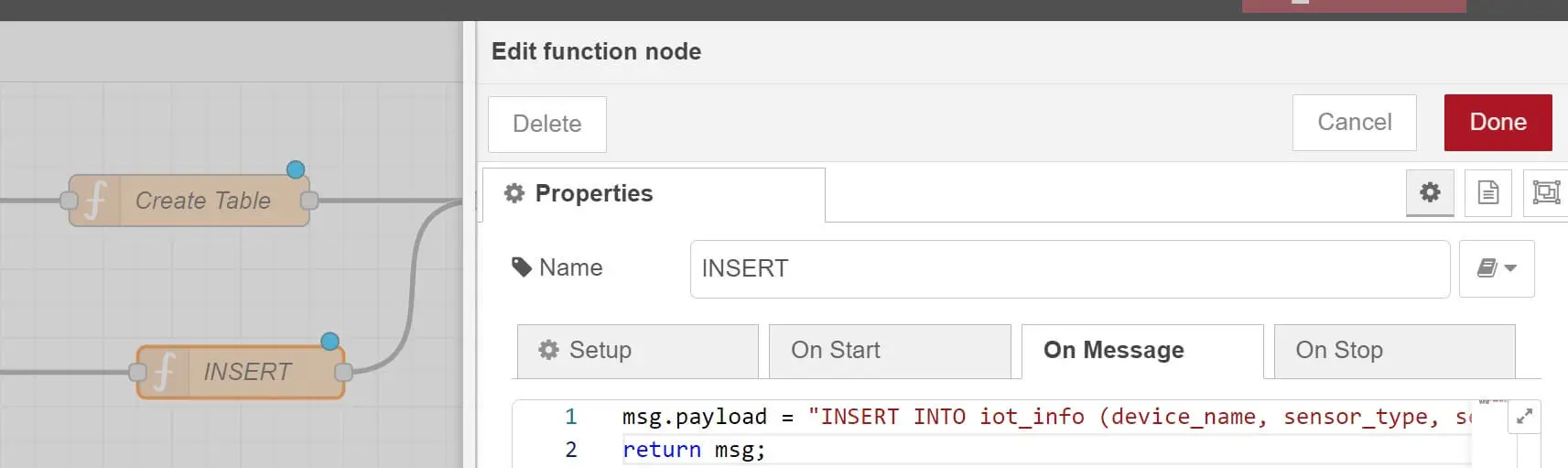How to Insert Data to MS SQL with Node-RED