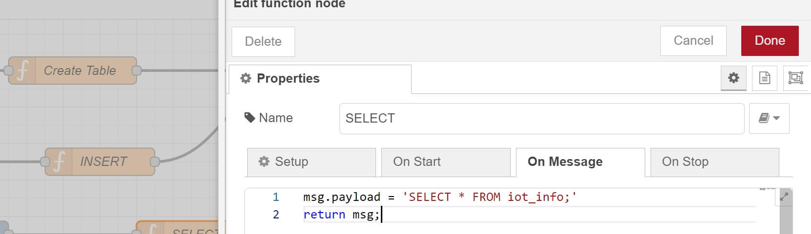 Select Data from MSSQL to Node-RED