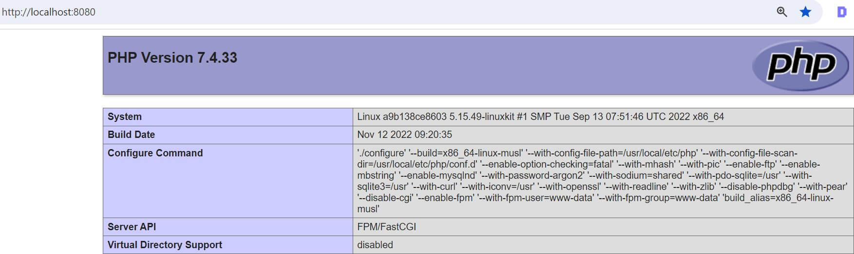 Run PHP 7.4 FMP Alpine with Docker Dockerfile Example